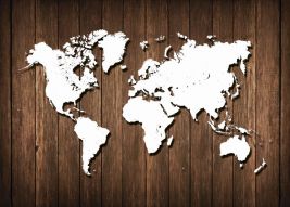 Фреска 3D карта мира на деревянном фоне
