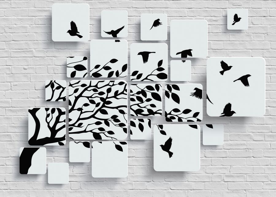Фреска 3D абстракция стая птиц