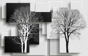 Фреска Черно белые деревья