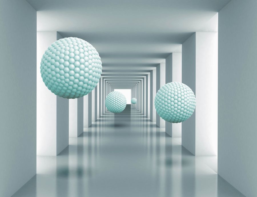 Картина на холсте 3D Бирюзовые шары в тоннеле, арт hd1507901