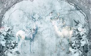 Фреска Холодные силуэты оленей в тумане