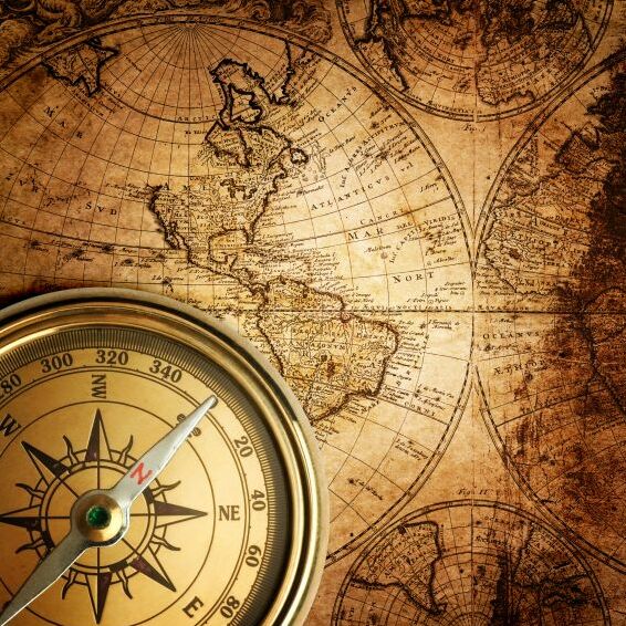 Картина на холсте Старинная карта мира с компасом, арт hd0523701