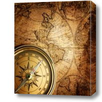 Картина Старинная карта мира с компасом